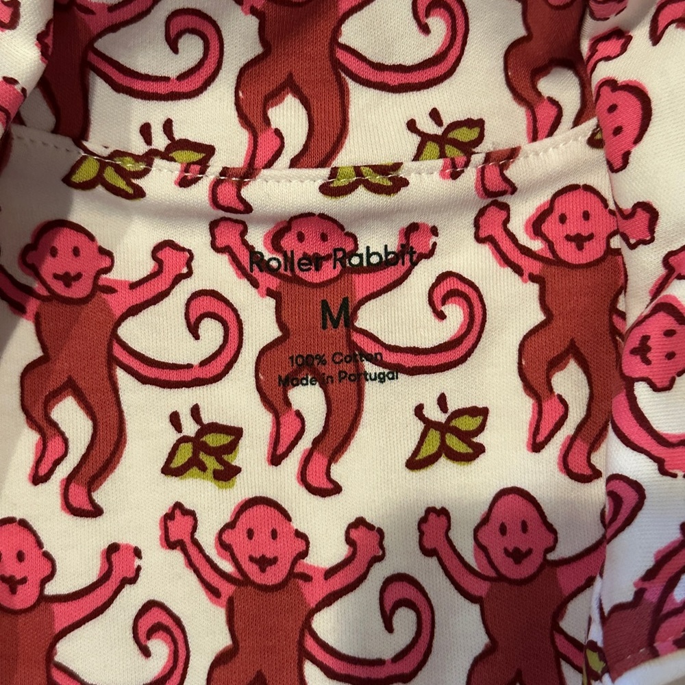 Roller Rabbit Pink and White Monkey Print Pajama Top and Bottoms - Picture 4 of 4